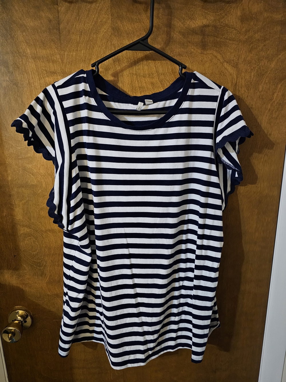 Cato Navy and White Striped Flutter Sleeve Tee